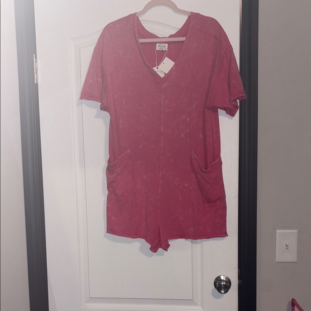 Pink V-Neck Short Sleeve Romper
